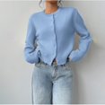 thumbnail image 4 of (One piece) Women's button-down long-sleeved round neck cropped cardigan sweater cute knitted clothing, 4 of 7