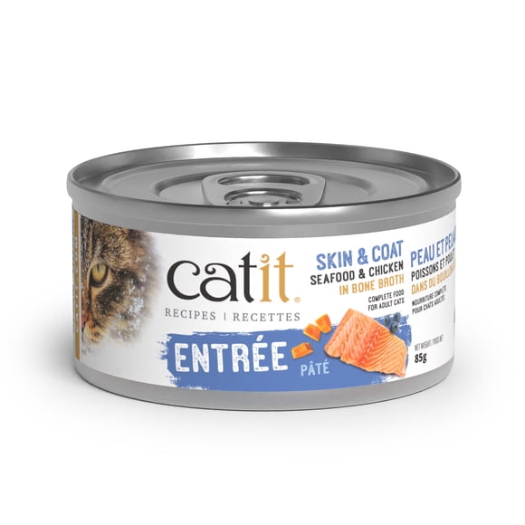 Catit Recipes Skin & Coat Seafood & Chicken Entree in Bone Broth for Adult Cats 85 G