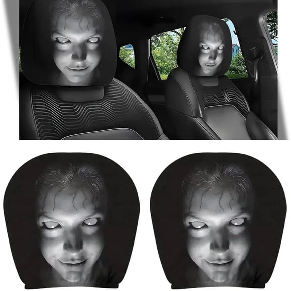2PCS Ghost Face Headrest Covers for Cars,Car Headrest Cover,Face,Head Rest Covers for Cars,Halloween,Print Seat,Stretchy Seat Protector for Auto Interior Decoration Halloween Decorations
