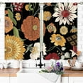 thumbnail image 2 of Boho Floral Small Kitchen Curtains Black Bohemian Flower Window Treatment Mid Century Modern Abstract Leaves Short Window Curtains for Bathroom Dining Room Tier Treatment Drapes 27.5x39 inch, 2 of 6