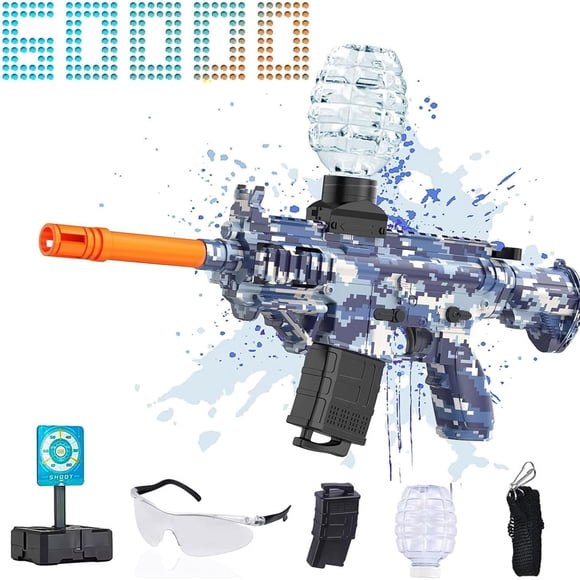Juguetes lanzadores de bolas de gel eléctricos, lanzador de bolas antisalpicaduras ecológico, juguetes automáticos para juegos al aire libre para actividades, juegos de equipo (azul)