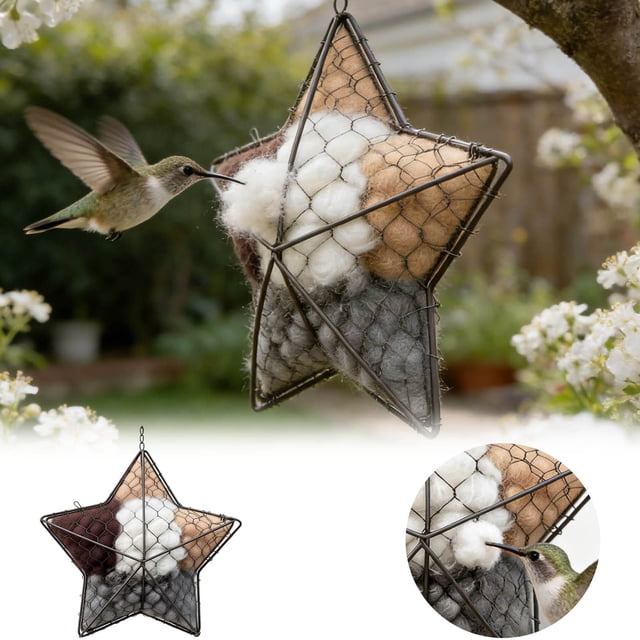 BotaniNest Handmade Fiber Bird Nesting Heart Refillable Shape Includes 2 Of Nesting Materials For Garden And Summer Fowl Animal Lovers