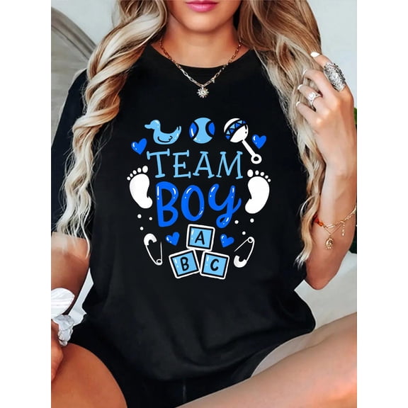 Team Boy Gender Reveal Party Pink Blue Baby Announcement T-Shirt Small