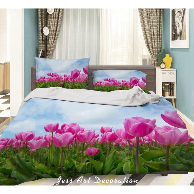 3D Rosa Tulipán Floral Funda de edredón Set Ropa de cama Set Funda nórdica Fundas de almohada 285