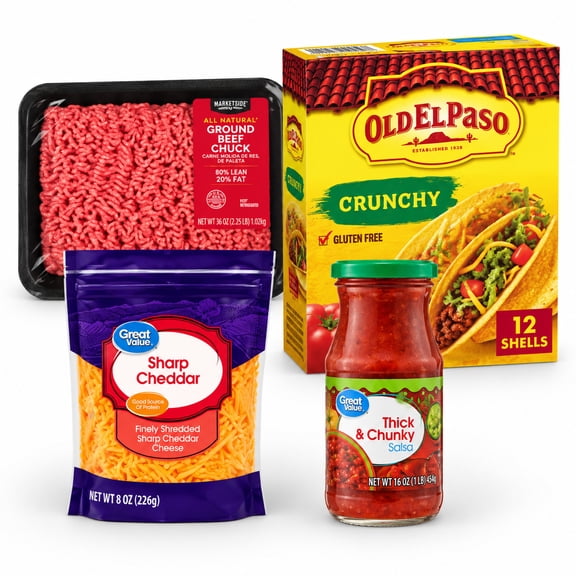 Taco Night Ground Beef, Shells, Cheese and Salsa Meal Bundle