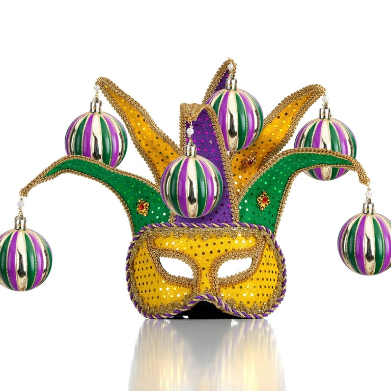 12PCS Mardi Gras Ball Ornaments-2.36 Inch Mardi Gras Shatterproof Hanging  Ornaments For Mardi Gras Holiday Christmas Ornaments New Orleans Party