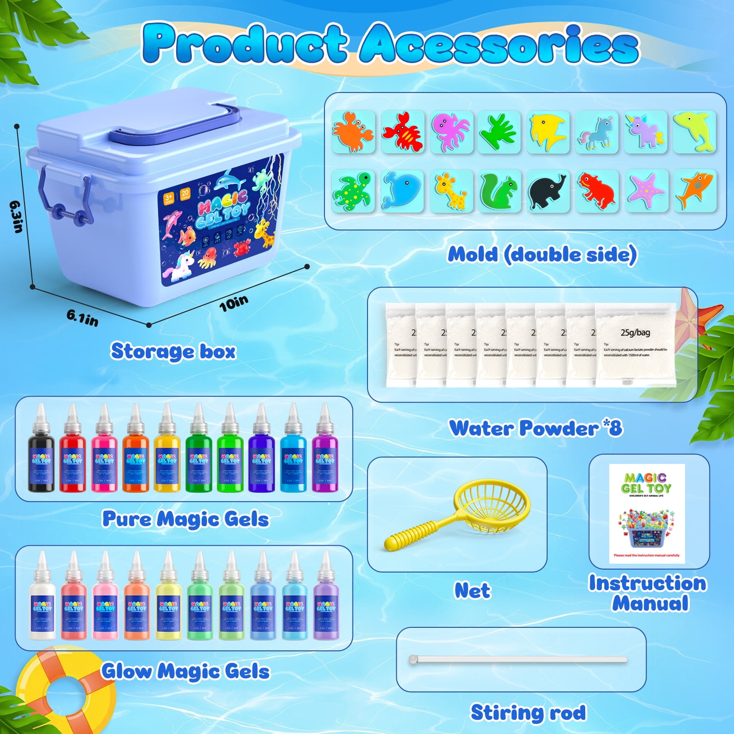 Huge Wave 20 Colors Magic Fairy Water Gel Toy Kit for Kids, Creative Water Gel Kit with 20 Magic Gels & 8 Molds, STEM Birthday Gift for Girls Ages 3-8
