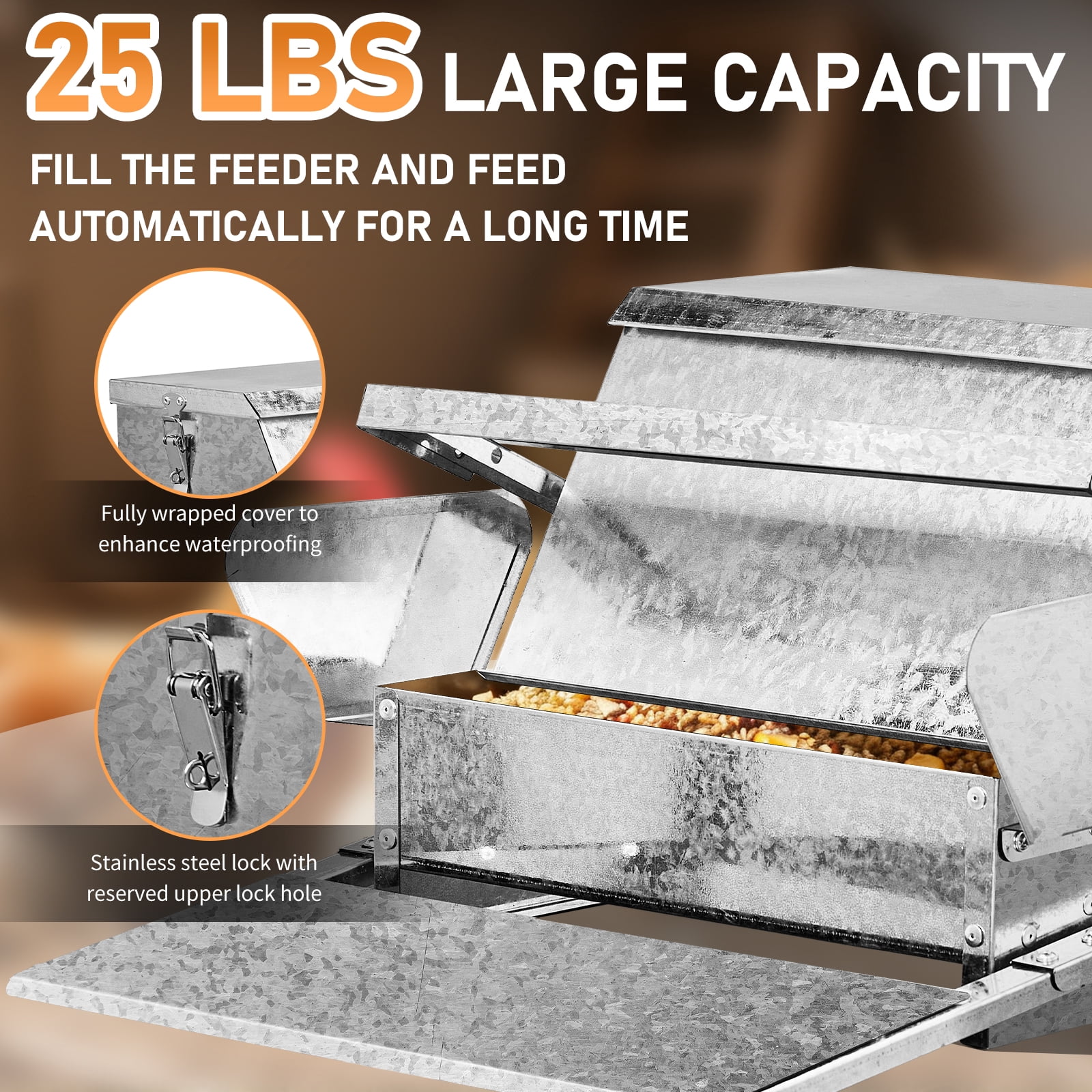 Ktaxon Treadle Poultry Feeder, Large Capacity Galvanized Metal Dispenser with Locking Lid, Weatherproof