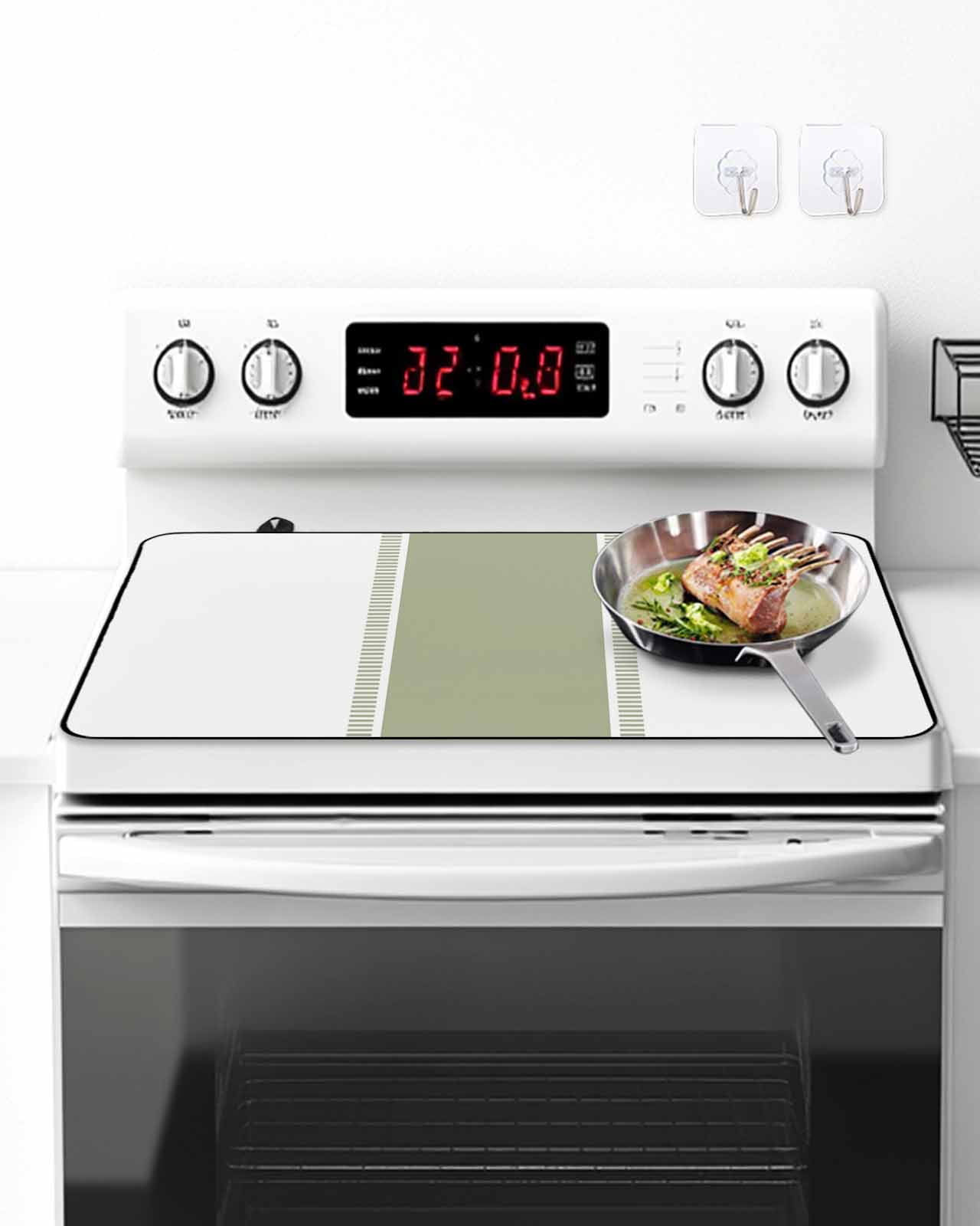 Stove Top Covers for Electric Stove, Sage Green Striped Glass Stovetop Cover Protector, Modern Geometric Abstract Art Induction Cooktop Protector Oven Mat for Kitchen Countertop 24"x21"