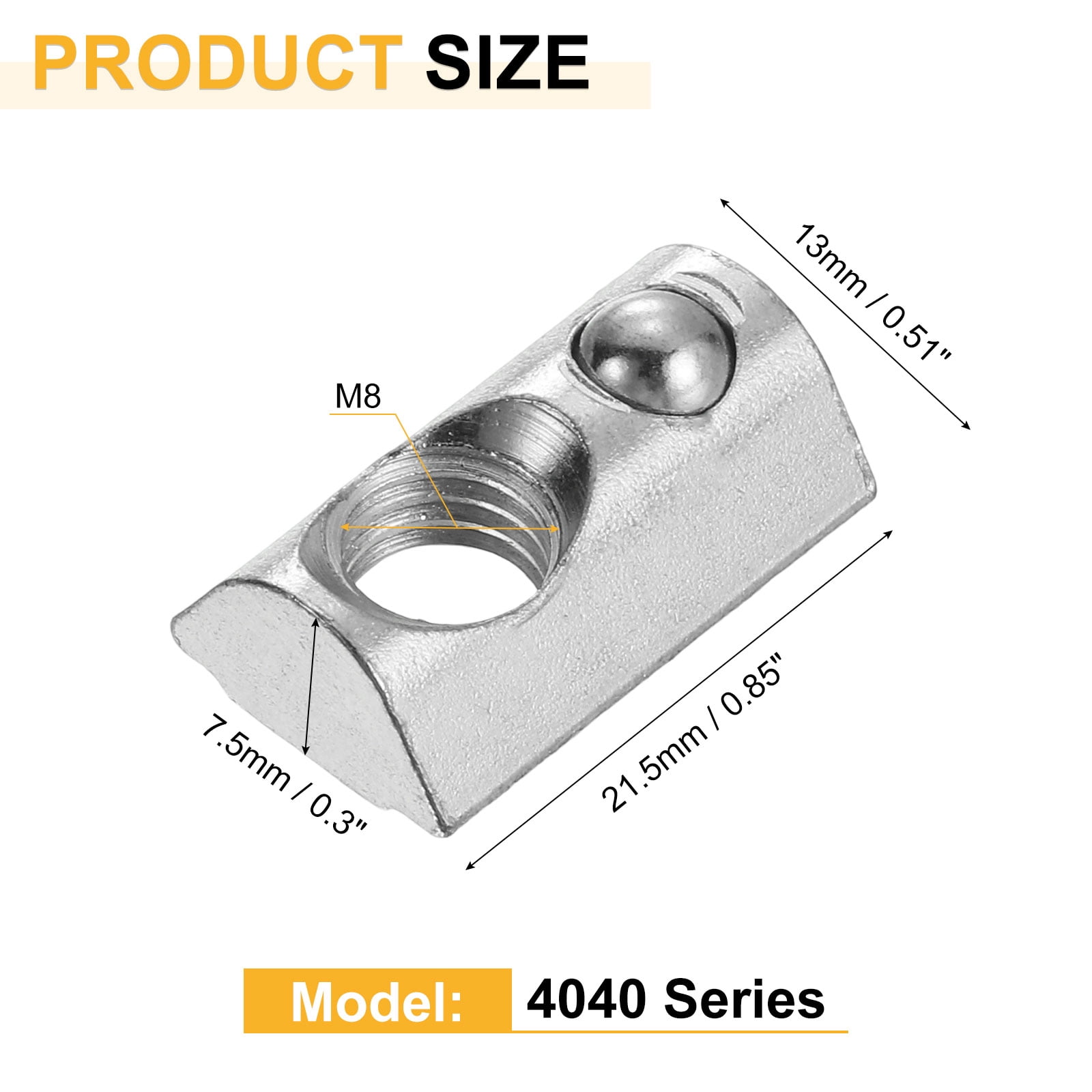 Uxcell M8 T Spring Nut, 50 Pack 4040 Series Half Round Roll in Spring Nut, Carbon Steel Nickel Plated Roll Ball Elastic Nut with Slot 8mm for 4040 Series Aluminum Extrusion Profile