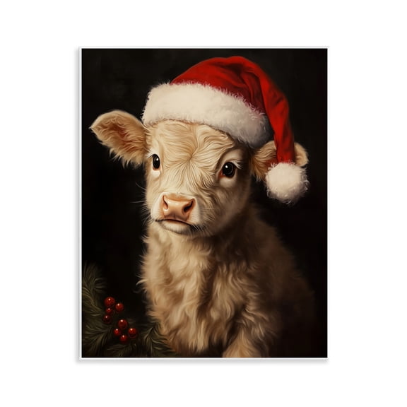 Stupell Industries Christmas Hat Highland Cow Wall Plaque Art, design by Arlington Prints