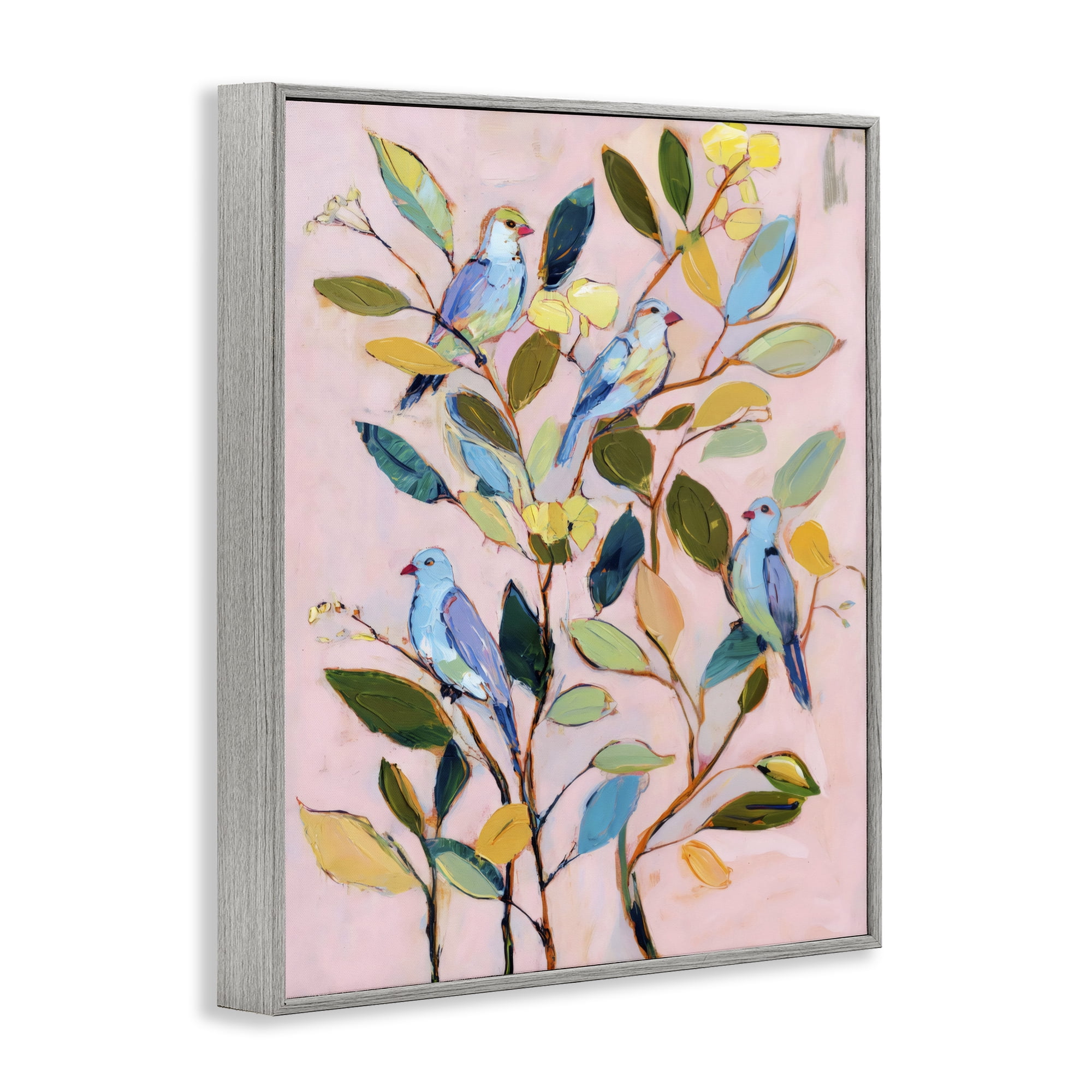 Stupell Industries Birds Between Leaves Impression Gray Framed Giclee Art, design by Sisi and Seb