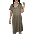 thumbnail image 5 of Yuanlong Womens Nightgown Short Sleeve Plain V-Neck Pajama Dress Spring Summer Indoor Evening Loose Loungewear For Ladies, 5 of 6