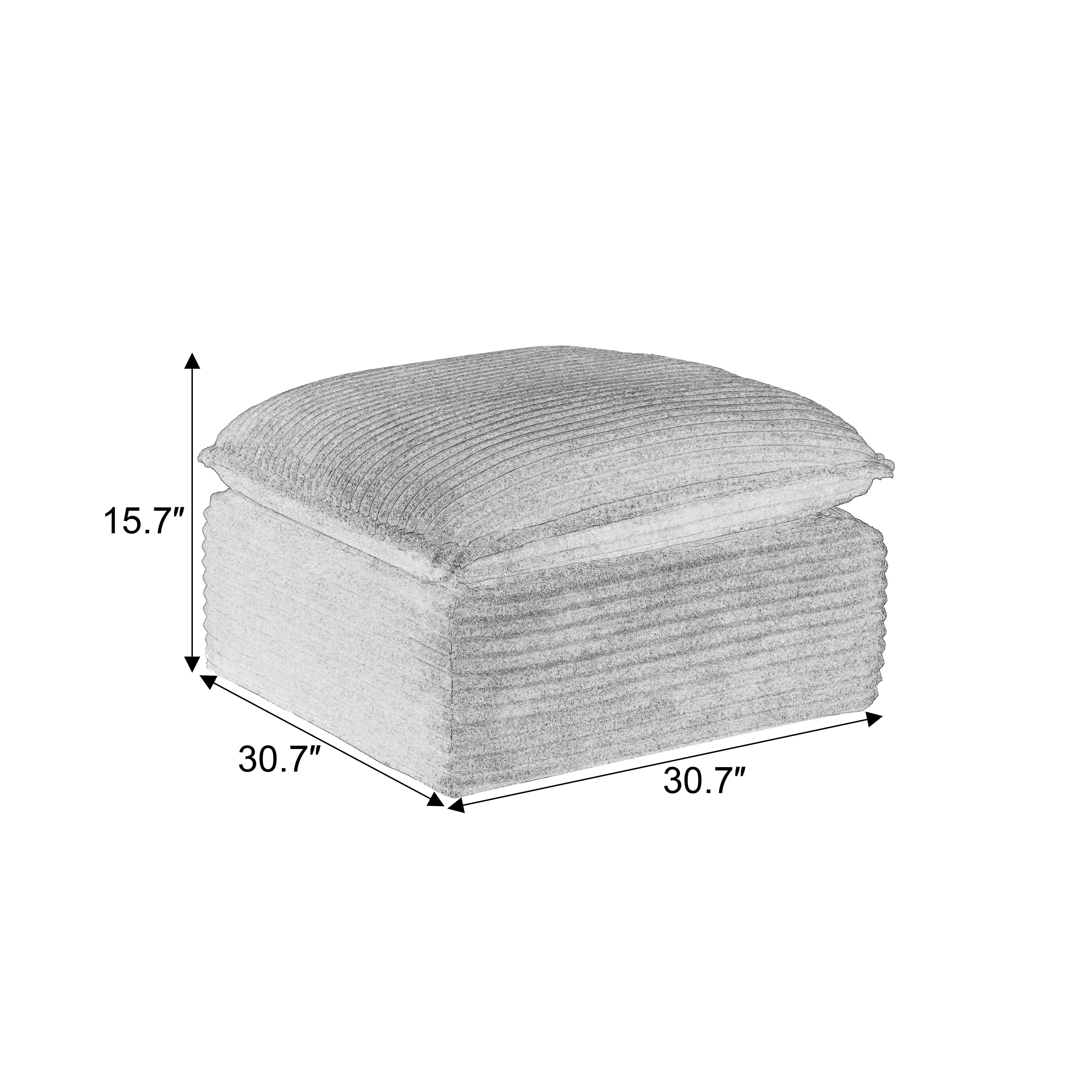 MAYEERTY Corduroy Boneless Ottoman, Soft Tufted Footrest for Living Room Cloud Sectional Couches, 30.7×15.7" White