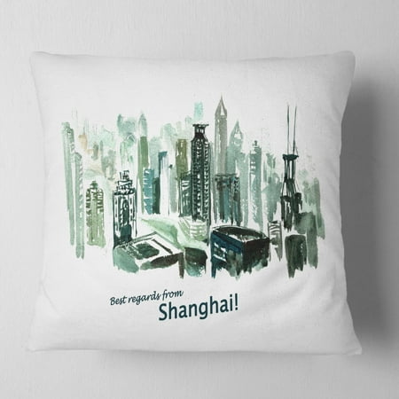 Design Art Designart Shanghai Vector Illustration Cityscape Painting Throw Pillow Walmart Com Walmart Com