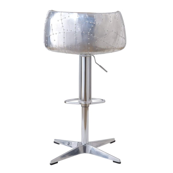 Pemberly Row 30-39" Leather & Metal Bar Stool in Brown/Silver