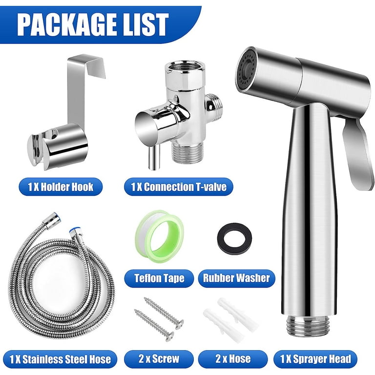 Arofa Handheld Bidet Sprayer for Toilet-2 Pack Adjustable Water Pressure  Control with Bidet Hose for Feminine Wash, Stainless Steel Brushed Nickel
