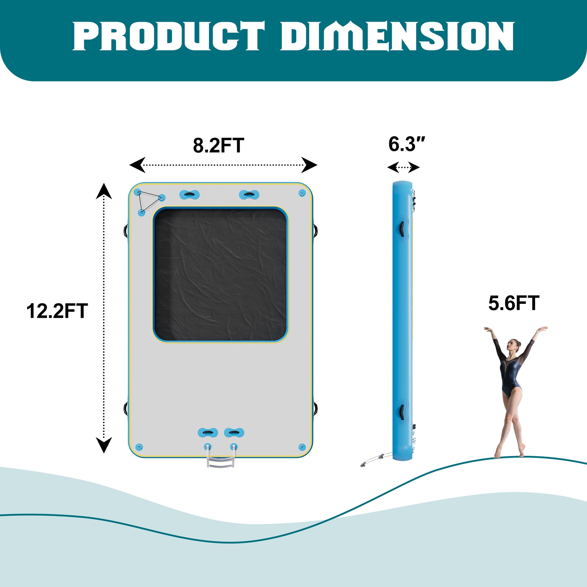 Jocisland Inflatable Floating Dock, Non-Slip Air Dock Platform loating Island Raft with Rope Ladder and Water Zone for Pool Lake Beach Ocean (12*8FT)