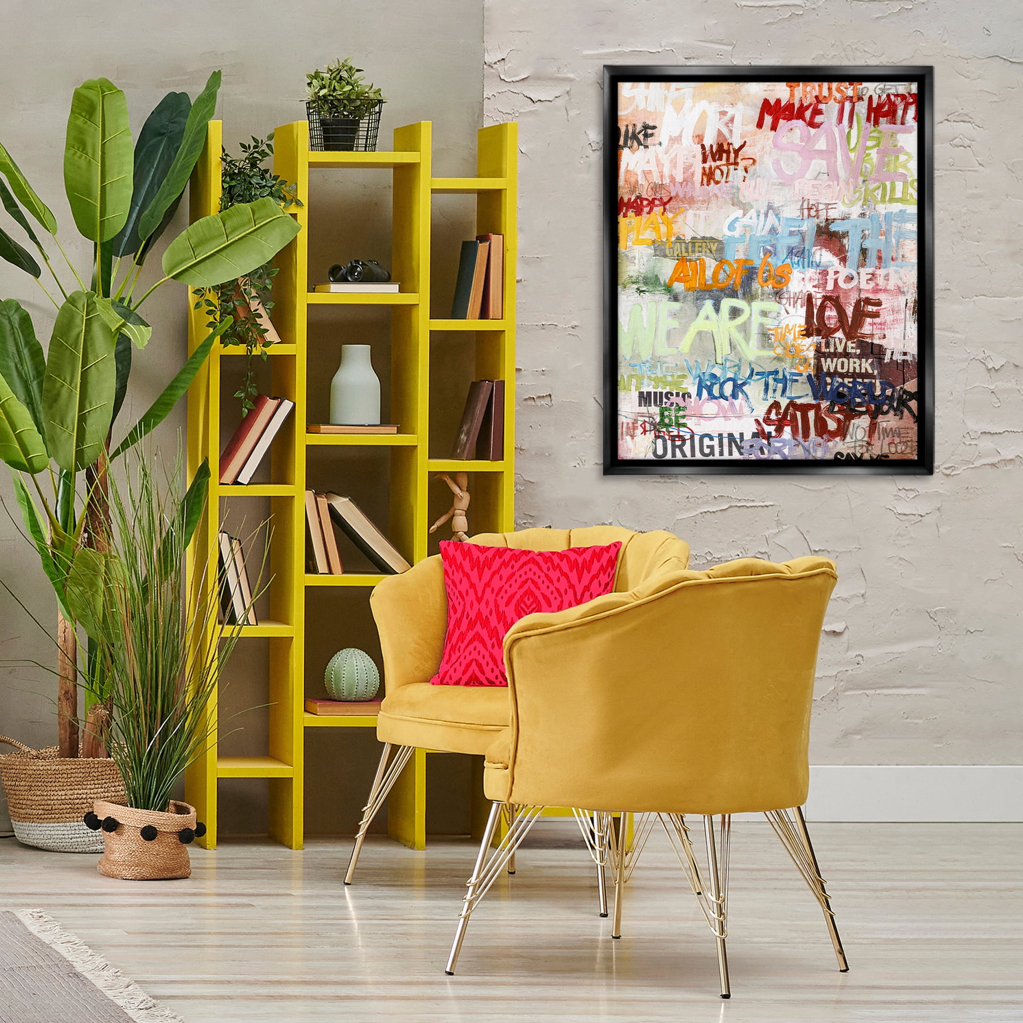 Stupell Industries Modern Graffiti Phrases Abstract Painting Black Floater Framed Canvas Art Print Wall Art, 25 x 31