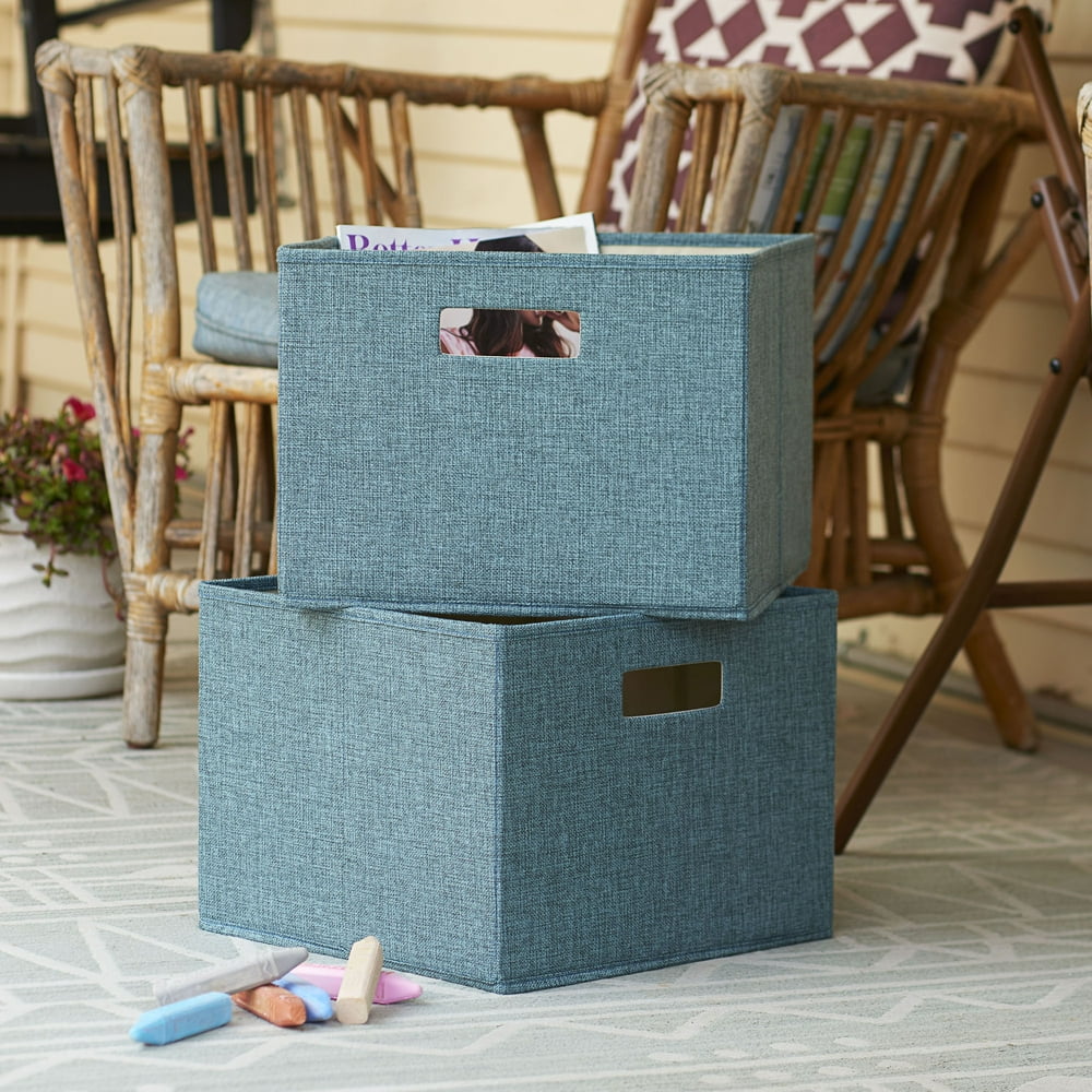 Household Essentials 2 Pack Foldable Open Top Storage Bins, Teal