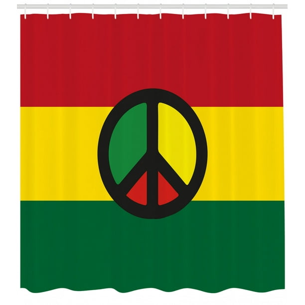 Jamaican Shower Curtain, Reggae Culture Peace Symbol Caribbean Country