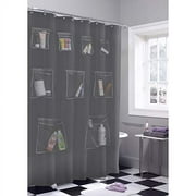 Maytex Mesh Pockets PEVA Shower Curtain and Bath Organizer with 9 Storage Pockets, Grey, 70 x 72 Inches