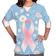 thumbnail image 3 of Women's Short Sleeve V-Neck Scrub Tops, Nursing Work Uniform with Breast Cancer Awareness Ribbon Print and Pocket, Soft Stretch Fabric, 3 of 6