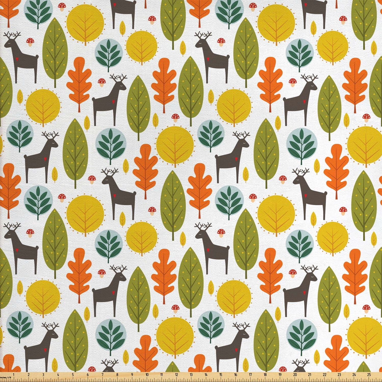 Woodland Fabric by The Yard, Scandinavian Style Different Forest Trees