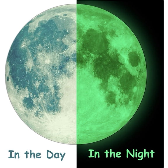 Glow In The Dark Moon Wall Sticker Decor for Ceiling, Full Moon Luminous Decal for Walls