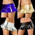 thumbnail image 5 of Womens PU Sparkly Wetlook Metallic Mini Skirt Elastic Low Waist Pleated Ruffle Flared Micro Skirts Lingerie, 5 of 16