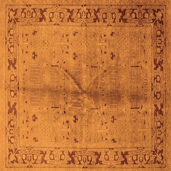 Ahgly Company Indoor Square Oriental Orange Industrial Area Rugs, 7' Square