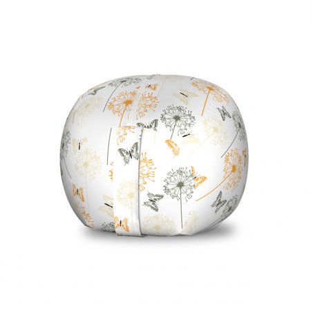 Butterfly Storage Toy Bag Chair  Repetitive Herbal Blossoms Dandelion Pattern on Plain Backdrop  Stuffed Animal Organizer Washable Bag  Small Size  White Apricot  by Ambesonne