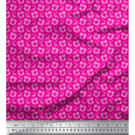 Soimoi Pink Moss Georgette Fabric Leaves & Floral Print Fabric by the Yard 44 Inch Wide