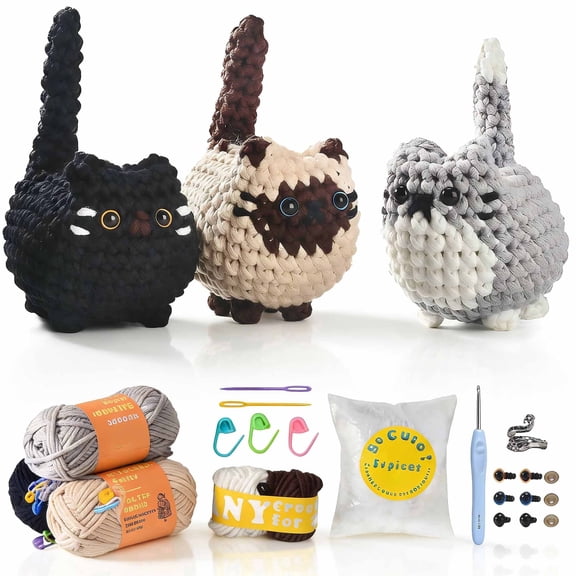 Crochet Kit for Beginners, Crochet Cat Amigurumi Kit for Adults, Easy DIY Crochet Animal Craft, Gift Set