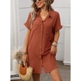 thumbnail image 4 of Shirt Dress Cotton Linen Short Sleeve Striped A Line Mid Length Casual Work Dress S-XL, 4 of 8