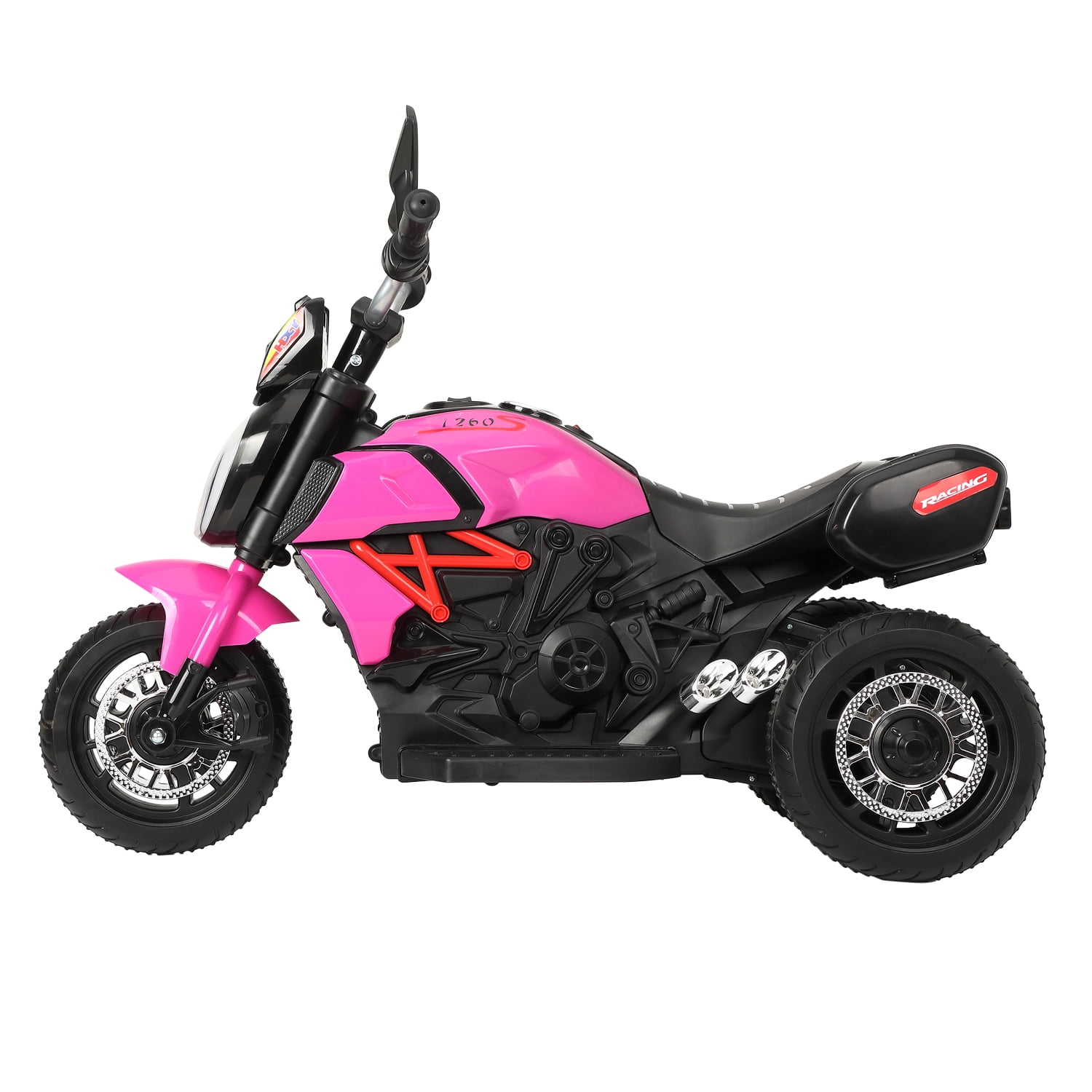 Private Jungle 3 Wheeled Motorcycle for Kids 3-6 Years, Kids Ride On Motorcycle with Pedal, LED Lights, MP3 Player, Rose Red