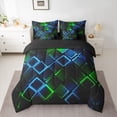 thumbnail image 3 of Castle Fairy Abstract Neon Block King Bedding 7pcs,Minimalism Futuristic Cubes King Bed in a Bag,Green Blue Black,Reversible, 3 of 7
