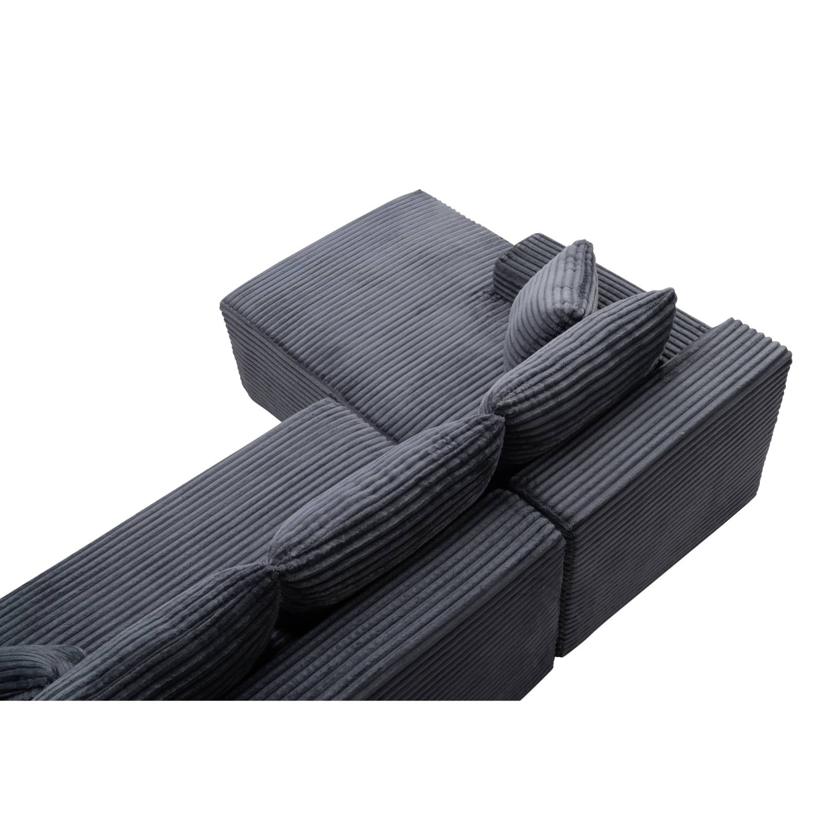 L-Shape Cloud Couch Modular Sectional Sofa Corduroy Boneless Sofa Couch with Chaise, No Assembly Sofa for Living Room, Grey