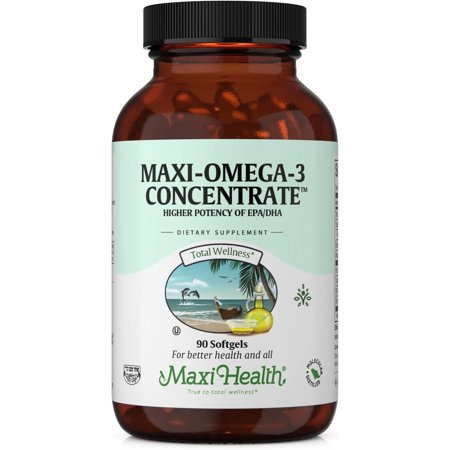 Maxi Health Omega-3 Fish Oil Concentrate – EPA & DHA for Heart, Brain, Joint Health – 90 Softgels – Kosher