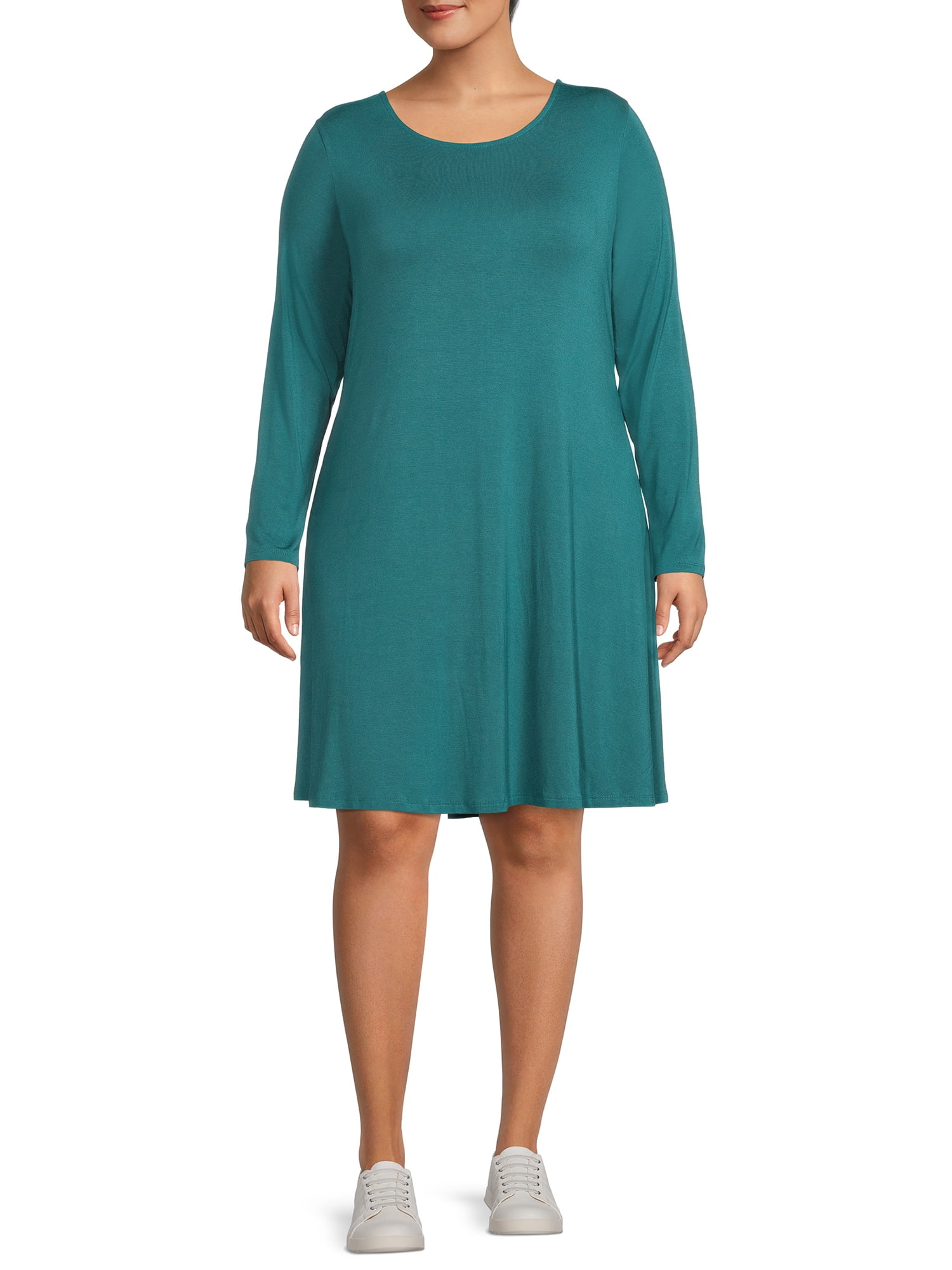 Plus Size Long Sleeve Knit Swing Dress 