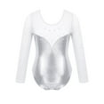 thumbnail image 2 of ZDHoor Kids Girls Long Sleeve Metallic Ballerina Leotard Sparkly Rhinestone Tulle Ballet Gymnastics Leotard Silver 6, 2 of 7
