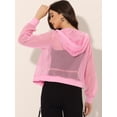 thumbnail image 3 of Chaqueta con capucha para mujer con cremallera de manga larga de malla pura chaquetas de bombardero Rosa XS, 3 of 5