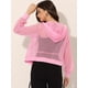 thumbnail image 3 of Chaqueta con capucha para mujer con cremallera de manga larga de malla pura chaquetas de bombardero Rosa XS, 3 of 5