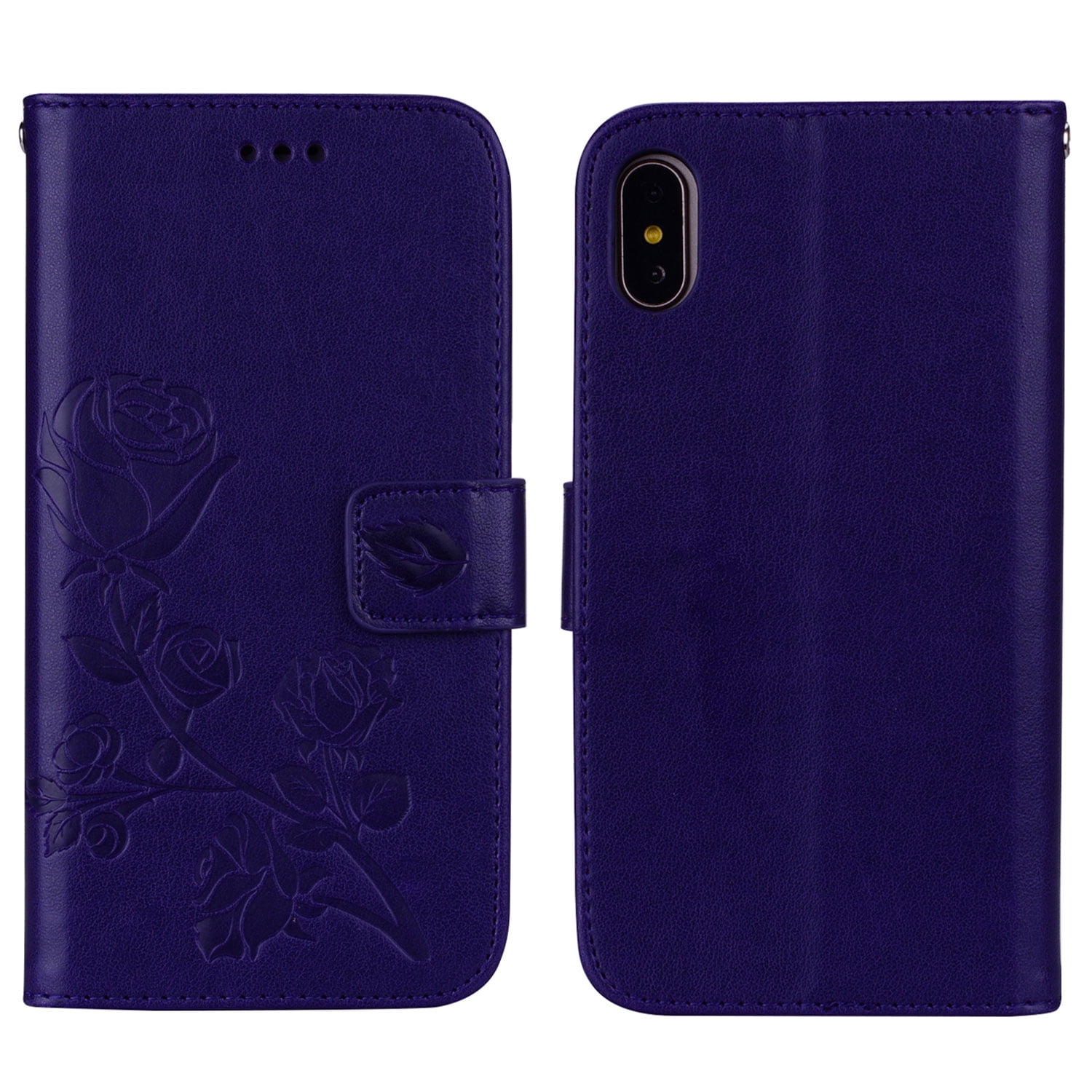 iPhone XS/ iPhone X Case, Allytech [Embossed Rose Series] Folding Folio Flip Case with Kickstand