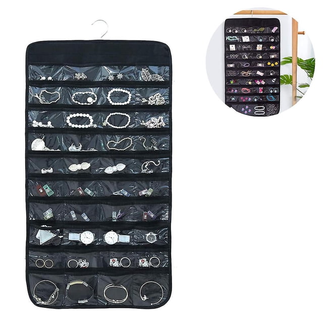 Organizador de pared para joyas con 80 bolsillos transparentes-negro Sincero Hogar