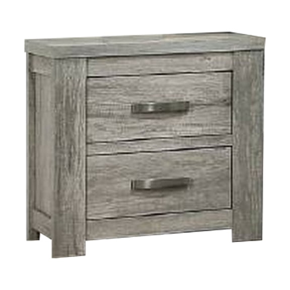 Wooden Nightstand with Two Drawers and Metal Bar Handles Gray - Saltoro Sherpi