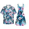 thumbnail image 2 of Jiueut Hibiscus Leopard Geometric Palm Leaves Pattern Couple Matching Outfit Hawaiian Men's Button Down Shirt, Women's Sleeveless Sundress Beach Vacation Cruise Luau Family Matching Set, Size S, 2 of 5