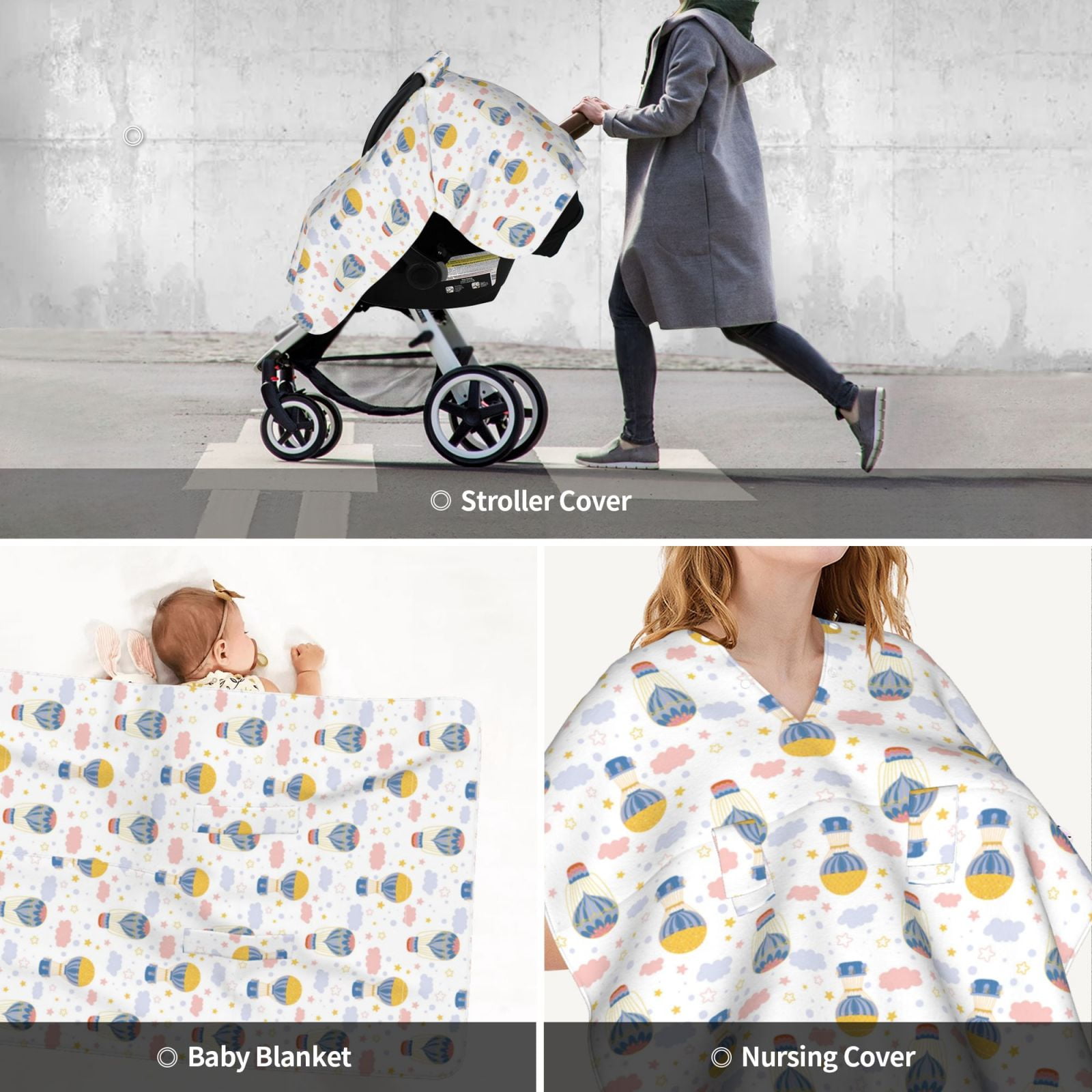 Car Seat Cover Baby - hot air balloon Breathable Infant Car Seat Cover for Baby Carseat, Lightweight Comfort Baby Essentials Must Haves Newborn Stuff for Girl Boy