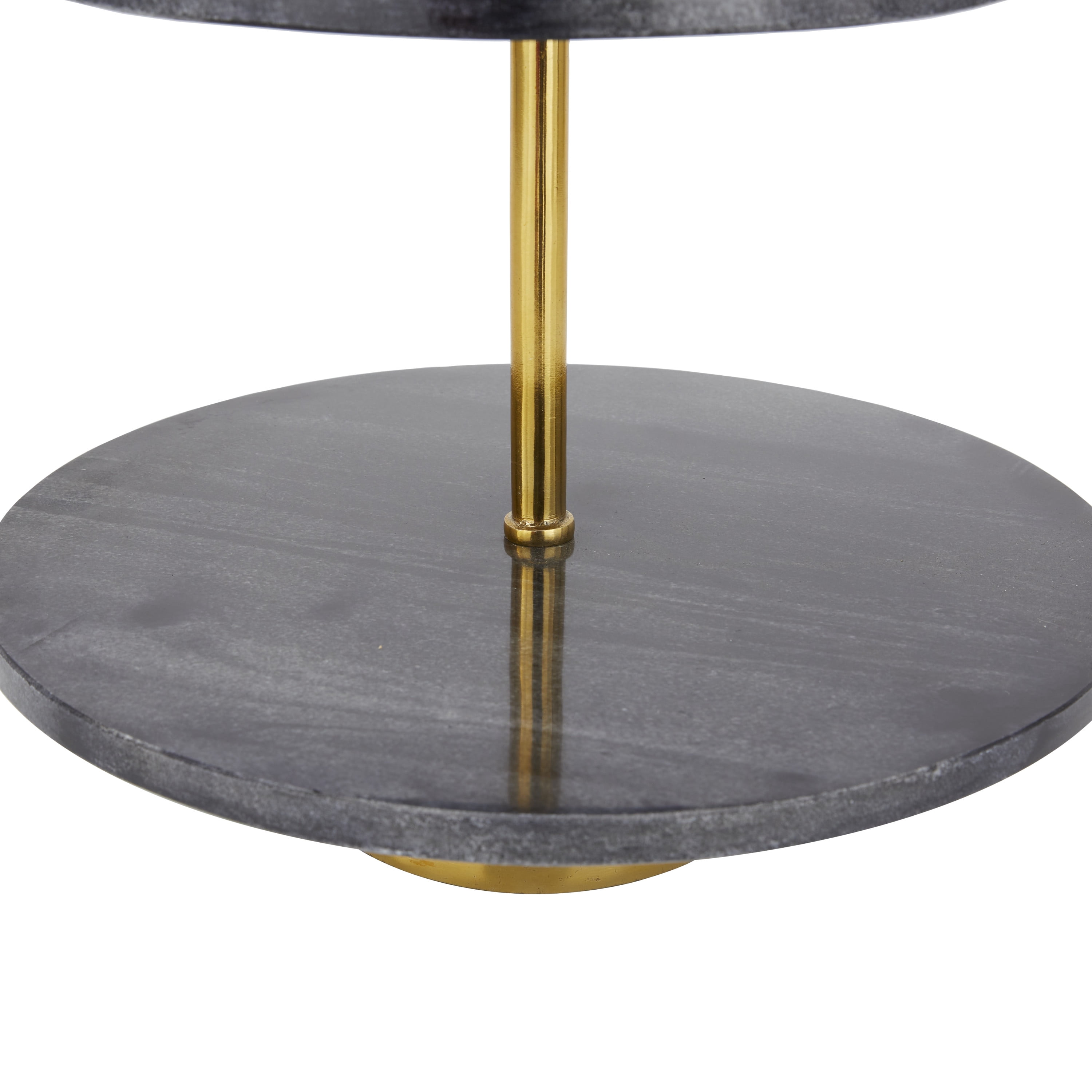 DecMode 14" x 27" Gray Marble 3 Tiered Server with Gold Post, 1-Piece