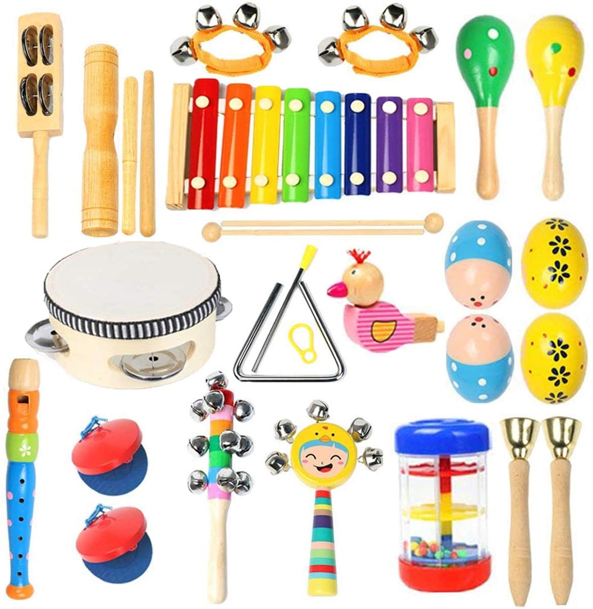 Wooden Percussion Instruments Toy Activity Center for Preschool Educational with Storage Backpack Amagoing Kids Musical Instruments 